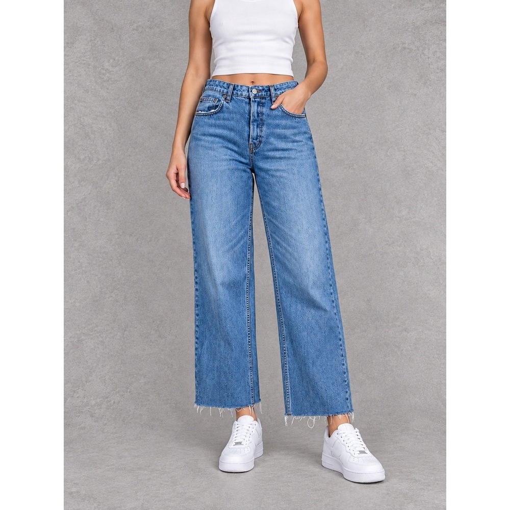 Reformation Fawcett Jeans Womens 28x28 Blue High Waist Wide Leg Raw Hem Heritage